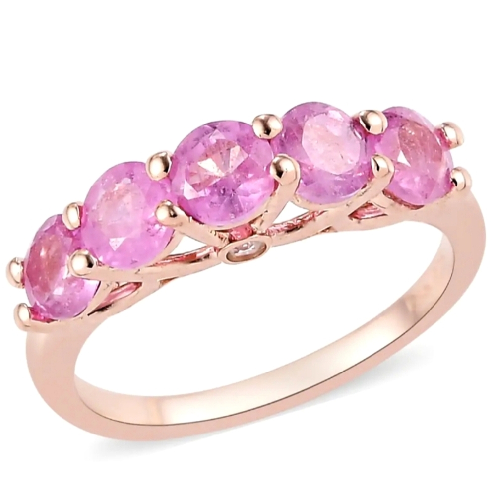 2.00ctw Ilakaka Hot Pink Sapphire (FF) 5 Stone Ring In Vermeil RG Over S925